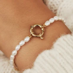 Isabel Bernard Aidee Marissa 14 karaat gouden armband met zoetwaterparels Cheap