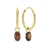 Isabel Bernard Baguette Brune 14 karaat gouden creolen met bruine zirkonia steen New