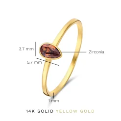 Isabel Bernard Baguette Brune 14 karaat gouden ring met bruine zirkonia steen Outlet