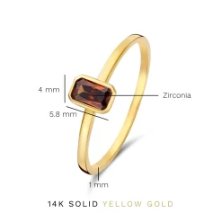 Isabel Bernard Baguette Brune 14 karaat gouden ring met bruine zirkonia steen Best