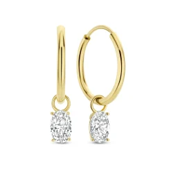 Isabel Bernard Baguette Genevieve 14 karaat gouden creolen met witte zirkonia steen Sale