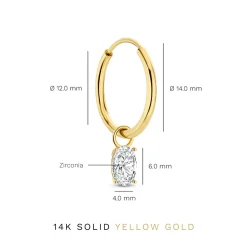Isabel Bernard Baguette Genevieve 14 karaat gouden creolen met witte zirkonia steen Sale
