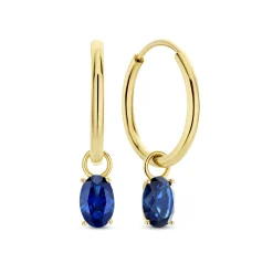 Isabel Bernard Baguette Nila 14 karaat gouden creolen met blauwe zirkonia steen Clearance