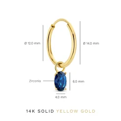 Isabel Bernard Baguette Nila 14 karaat gouden creolen met blauwe zirkonia steen Clearance