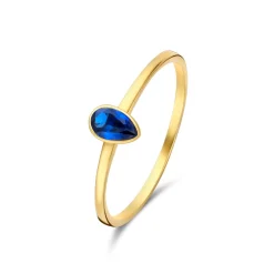 Isabel Bernard Baguette Nila 14 karaat gouden ring met blauwe zirkonia steen Shop