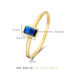 Isabel Bernard Baguette Nila 14 karaat gouden ring met blauwe zirkonia steen Best