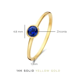 Isabel Bernard Baguette Nila 14 karaat gouden ring met blauwe zirkonia steen Store