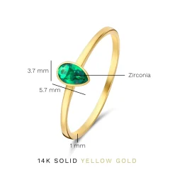 Isabel Bernard Baguette Olivia 14 karaat gouden ring met groene zirkonia steen Fashion