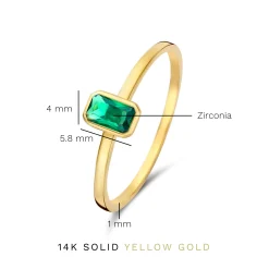 Isabel Bernard Baguette Olivia 14 karaat gouden ring met groene zirkonia steen Clearance