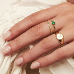 Isabel Bernard Baguette Olivia 14 karaat gouden ring met groene zirkonia steen Cheap