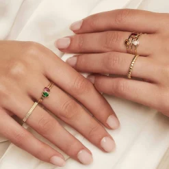 Isabel Bernard Baguette Roux 14 karaat gouden ring met rode zirkonia steen Flash Sale