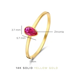 Isabel Bernard Baguette Roux 14 karaat gouden ring met rode zirkonia steen Flash Sale