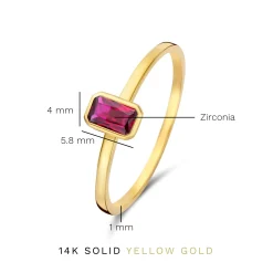 Isabel Bernard Baguette Roux 14 karaat gouden ring met rode zirkonia steen Flash Sale