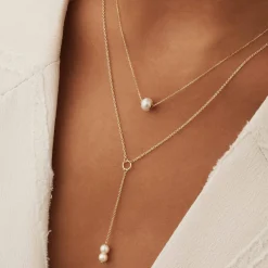 Isabel Bernard Belleville Luna 14 karaat gouden collier met zoetwaterparels Clearance