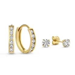 Isabel Bernard Cadeau d'Isabel 14 karaat gouden oorbellen set met zirkonia steentjes Flash Sale
