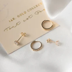 Isabel Bernard Cadeau d'Isabel 14 karaat gouden oorbellen set met zirkonia steentjes Flash Sale