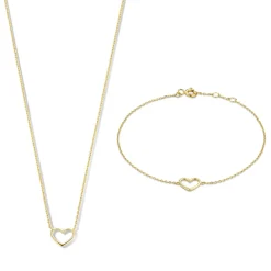 Isabel Bernard Cadeau d'Isabel 14 karaat gouden collier en armband giftset met hartje Discount