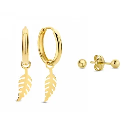 Isabel Bernard Cadeau d'Isabel 14 karaat gouden oorbellen set met veertje Shop