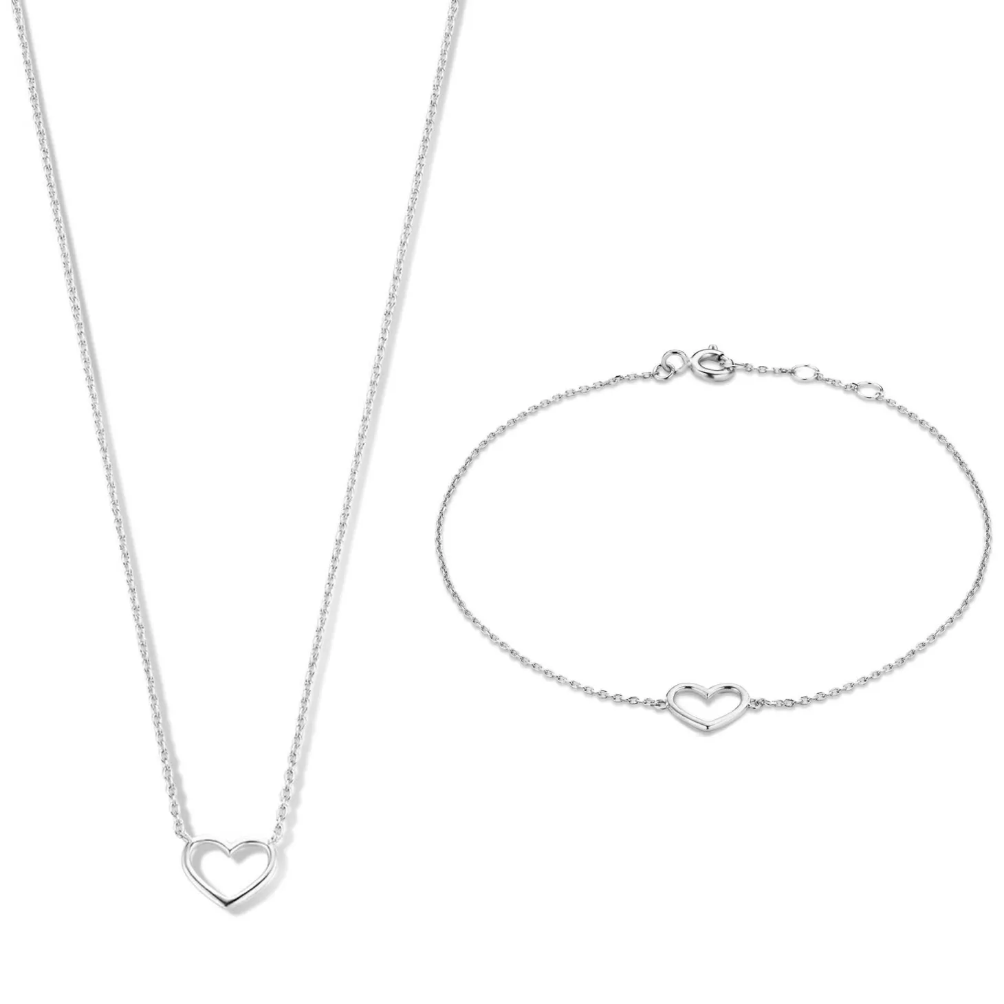 Isabel Bernard Cadeau d'Isabel 14 karaat witgouden collier en armband giftset met hartje Store