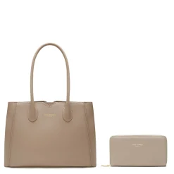 Isabel Bernard Cadeau d'Isabel taupe leren handtas en portemonnee giftset Best Sale