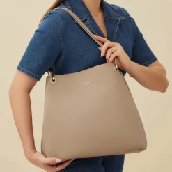 Isabel Bernard Femme Forte Annabelle taupe leren schoudertas van kalfsleer Flash Sale