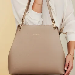 Isabel Bernard Femme Forte Annabelle taupe leren schoudertas van kalfsleer Flash Sale