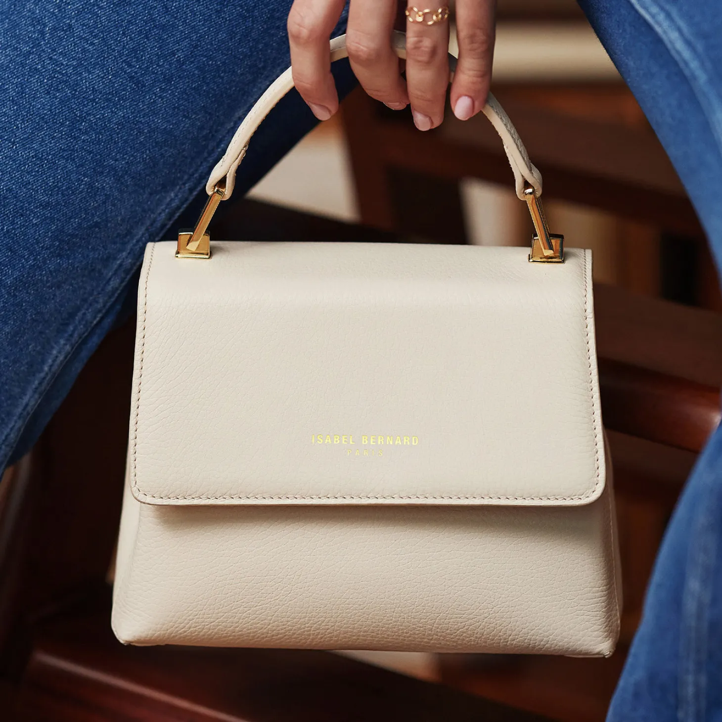 Isabel Bernard Femme Forte Heline crème leren handtas van kalfsleer New