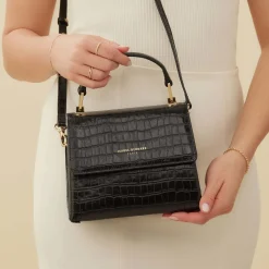 Isabel Bernard Femme Forte Heline croco zwarte leren handtas van kalfsleer Best