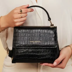 Isabel Bernard Femme Forte Heline croco zwarte leren handtas van kalfsleer Best