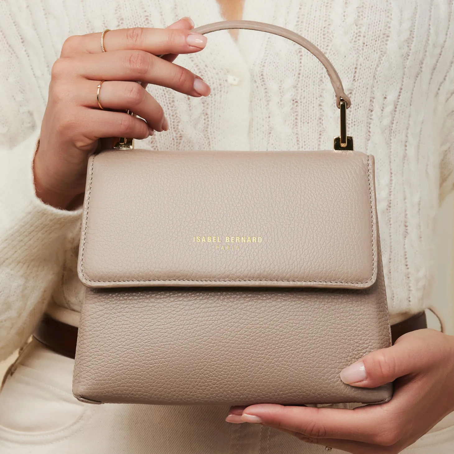 Isabel Bernard Femme Forte Heline taupe leren handtas van kalfsleer Outlet