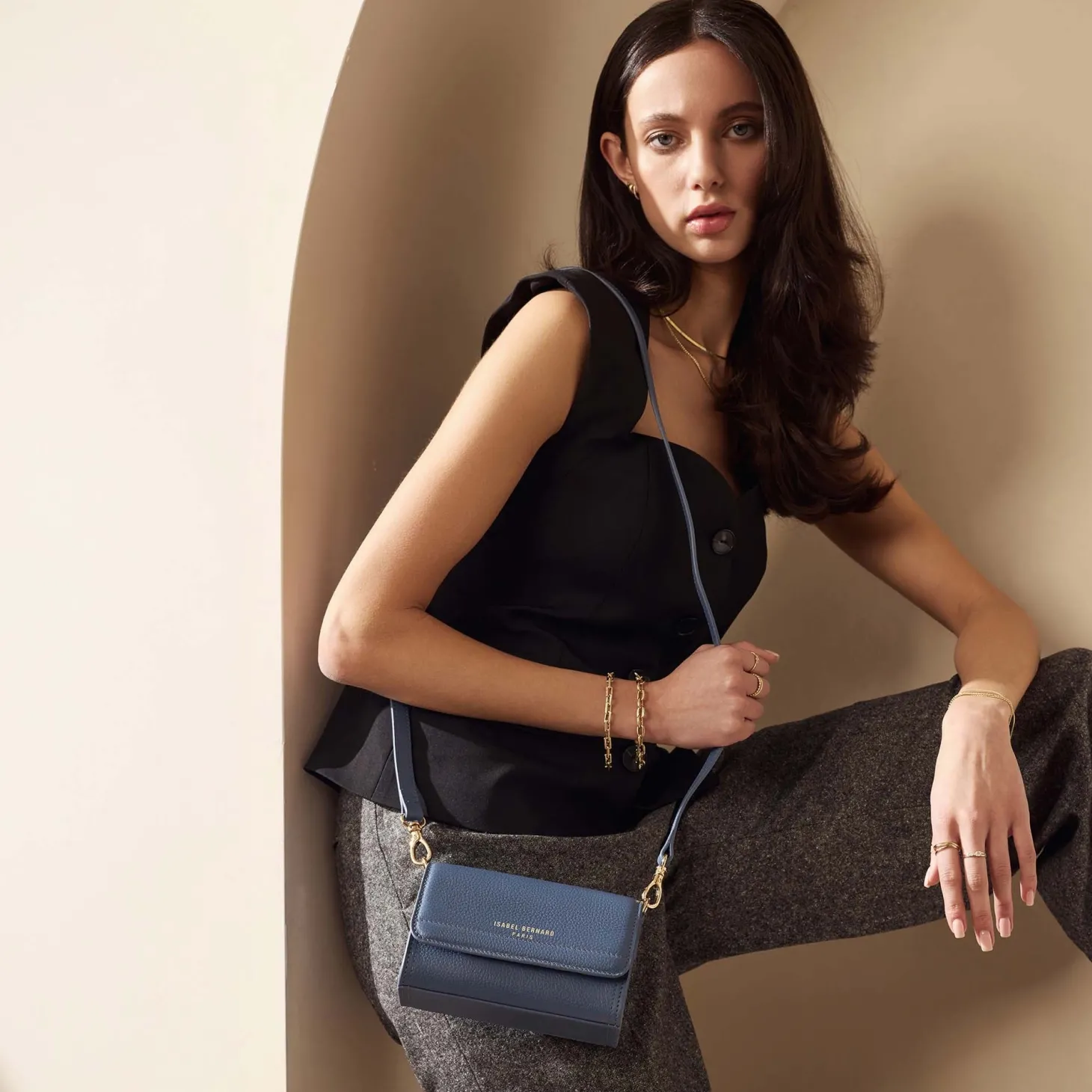 Isabel Bernard Femme Forte Kim blauwe leren crossbody tas van kalfsleer Fashion