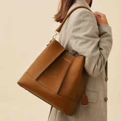 Isabel Bernard Femme Forte Macie cognac leren schoudertas van kalfsleer Sale