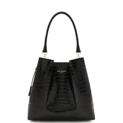 Isabel Bernard Femme Forte Macie croco zwarte leren schoudertas van kalfsleer New