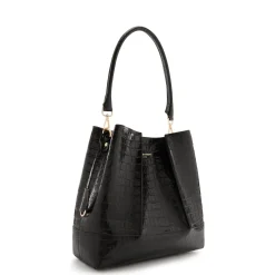 Isabel Bernard Femme Forte Macie croco zwarte leren schoudertas van kalfsleer New