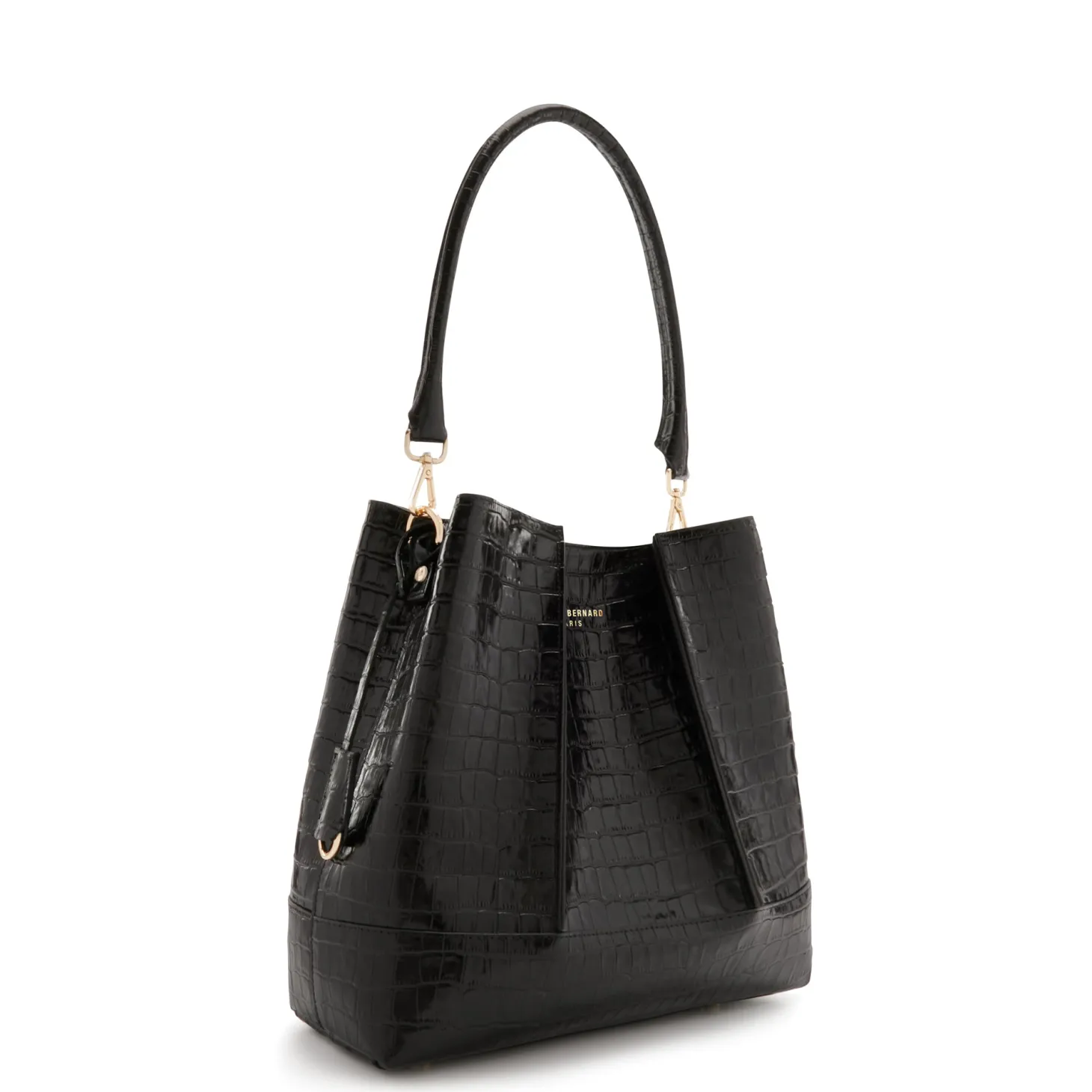 Isabel Bernard Femme Forte Macie croco zwarte leren schoudertas van kalfsleer New