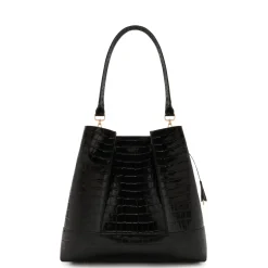 Isabel Bernard Femme Forte Macie croco zwarte leren schoudertas van kalfsleer New