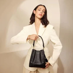 Isabel Bernard Femme Forte Minette croco zwarte leren handtas van kalfsleer Flash Sale