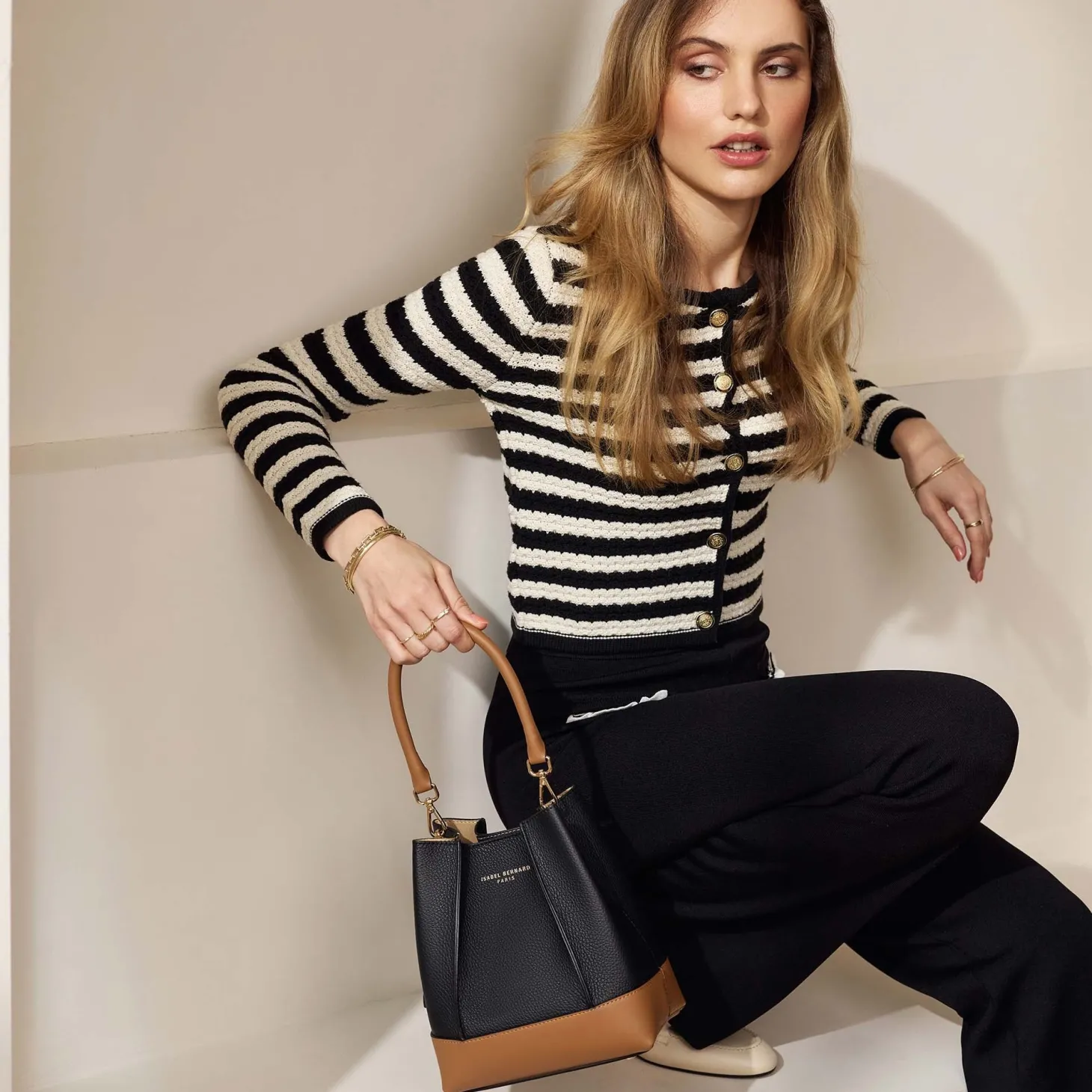 Isabel Bernard Femme Forte Minette zwarte leren handtas van kalfsleer Clearance