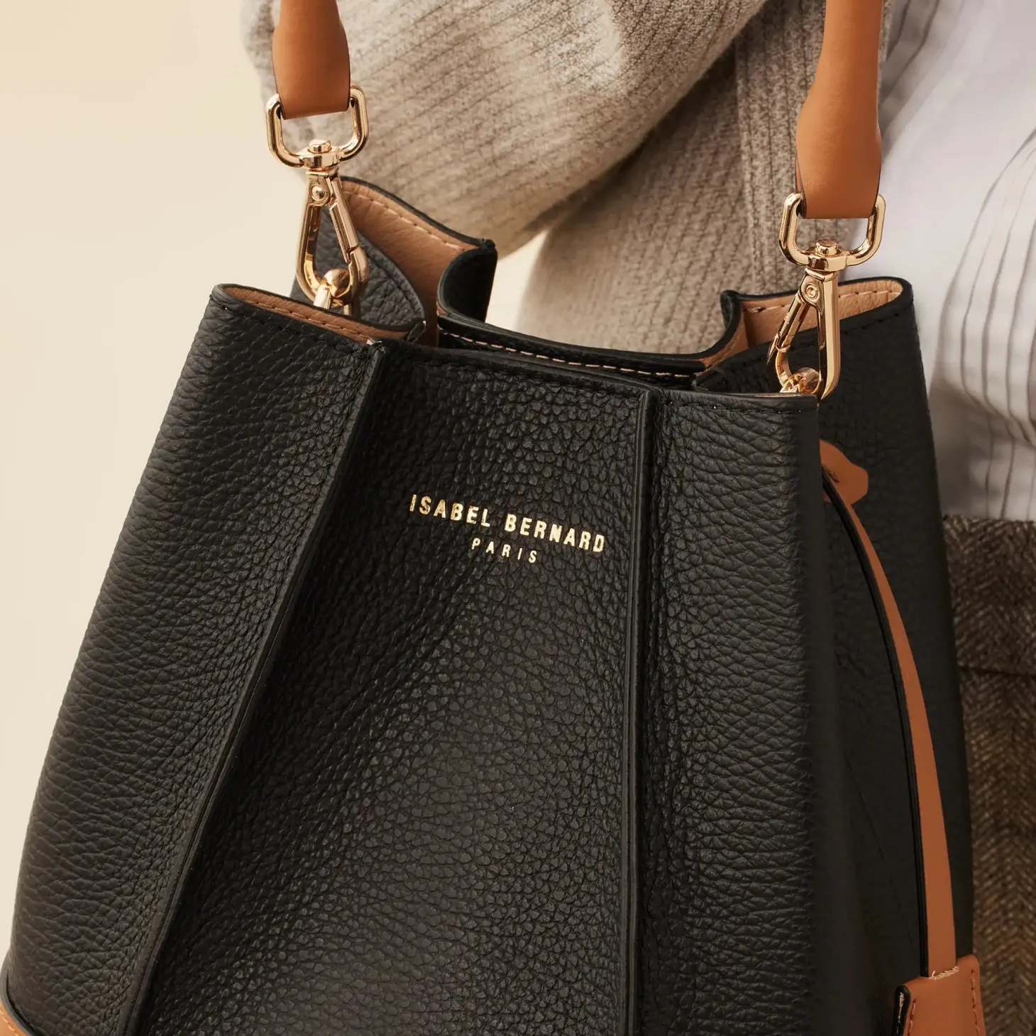 Isabel Bernard Femme Forte Minette zwarte leren handtas van kalfsleer Clearance