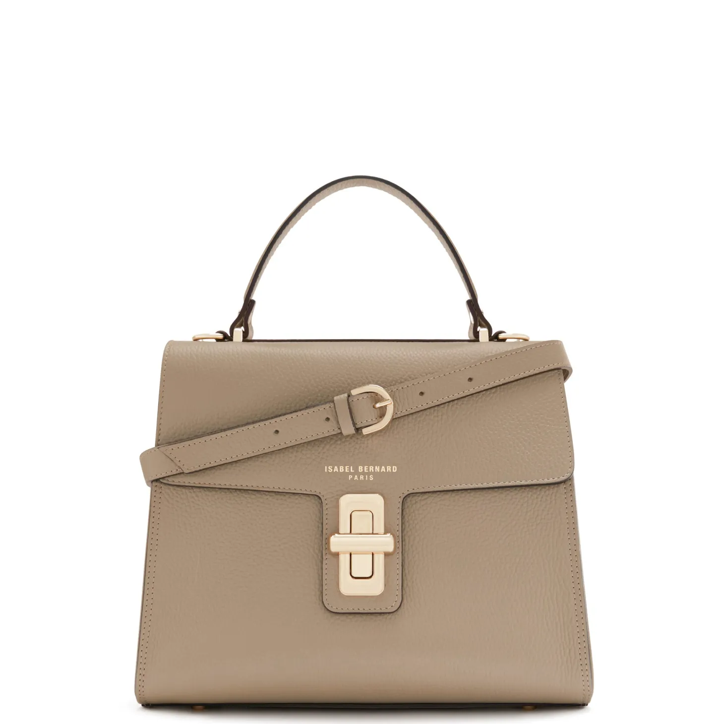 Isabel Bernard Femme Forte Simone Midi taupe leren handtas van kalfsleer Store