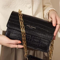 Isabel Bernard Femme Forte Valerie croco zwarte leren schoudertas van kalfsleer Fashion