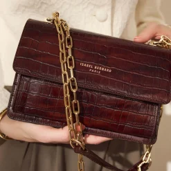 Isabel Bernard Femme Forte Valerie croco bruine leren schoudertas van kalfsleer Outlet