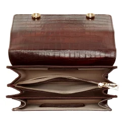 Isabel Bernard Femme Forte Valerie croco bruine leren schoudertas van kalfsleer Outlet