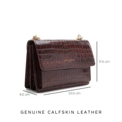 Isabel Bernard Femme Forte Valerie croco bruine leren schoudertas van kalfsleer Outlet