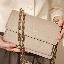 Isabel Bernard Femme Forte Valerie taupe leren schoudertas van kalfsleer Clearance