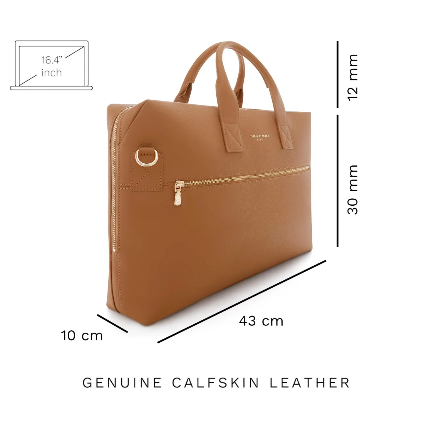 Isabel Bernard Honoré Anique camel leren handtas van kalfsleer met 16.4 inch laptopvak Cheap