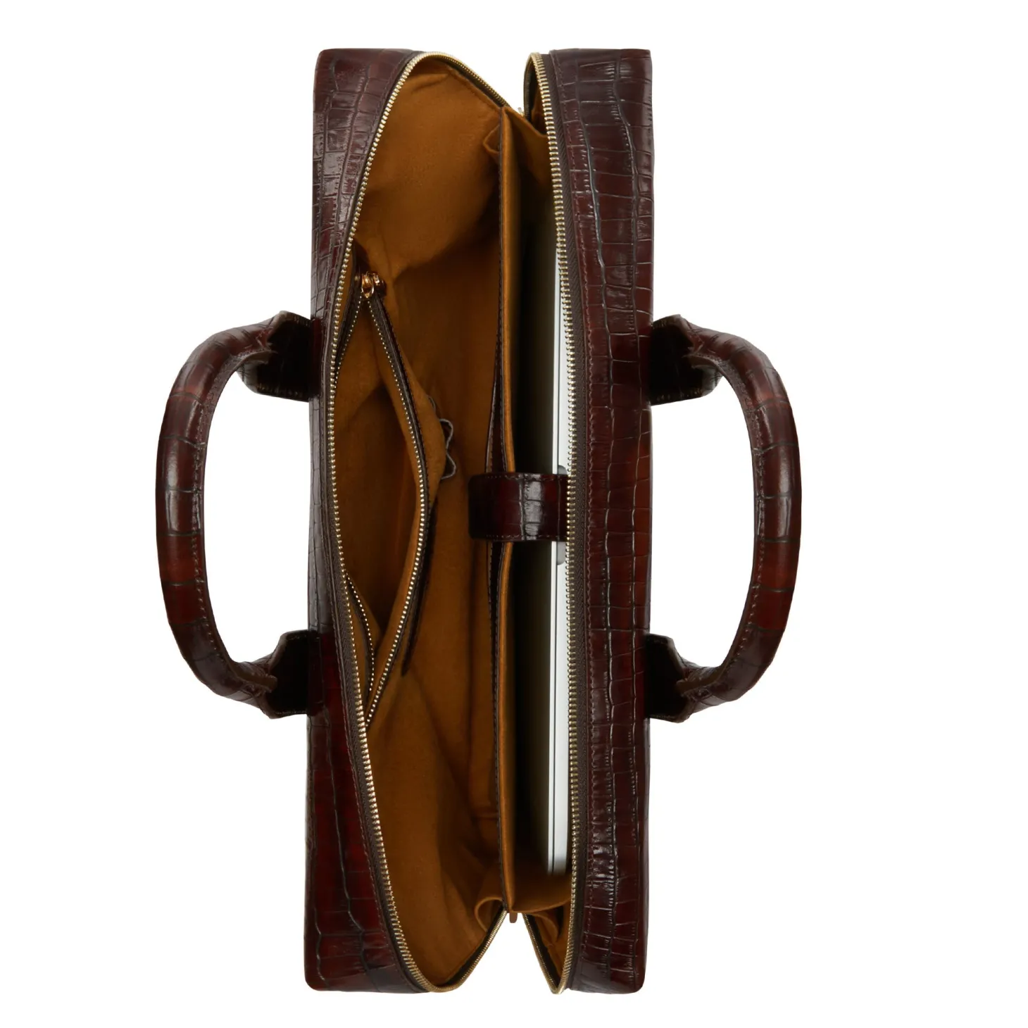 Isabel Bernard Honoré Anique croco bruine leren handtas van kalfsleer met 16.4 inch laptopvak Cheap