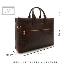 Isabel Bernard Honoré Anique croco bruine leren handtas van kalfsleer met 16.4 inch laptopvak Cheap