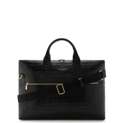 Isabel Bernard Honoré Anique croco zwarte leren handtas van kalfsleer met 16.4 inch laptopvak Best