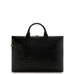 Isabel Bernard Honoré Anique croco zwarte leren handtas van kalfsleer met 16.4 inch laptopvak Best